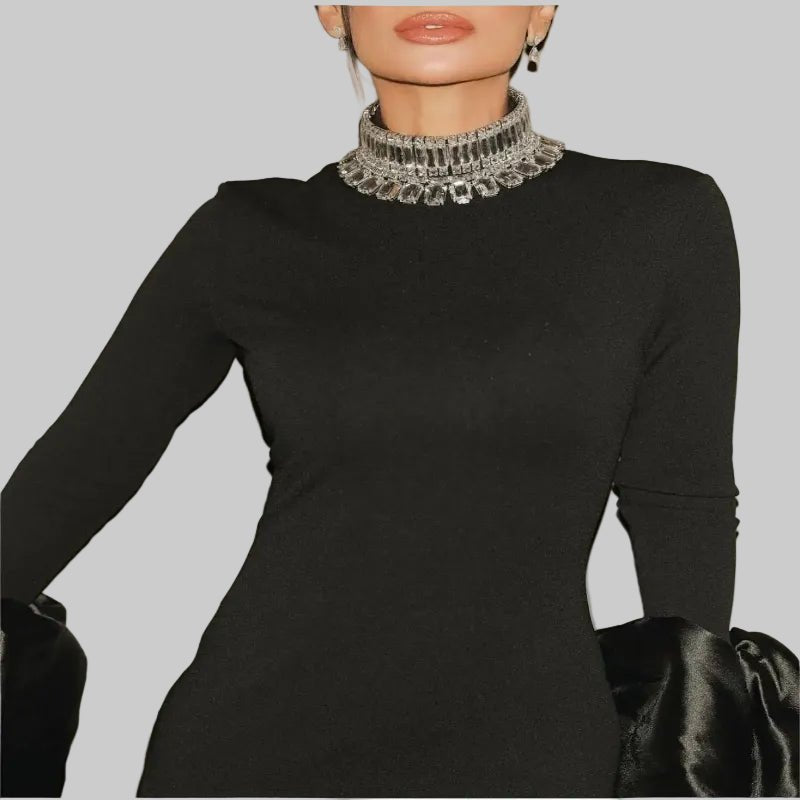 Woman Evening Party Dress – Elegant Black Long Dress for Special Nights - CasualFlowshop