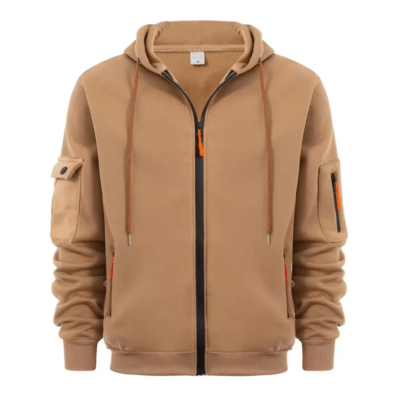 Hooded Cardigan Sweater Mens – Light Winter Zip Jacket Brown