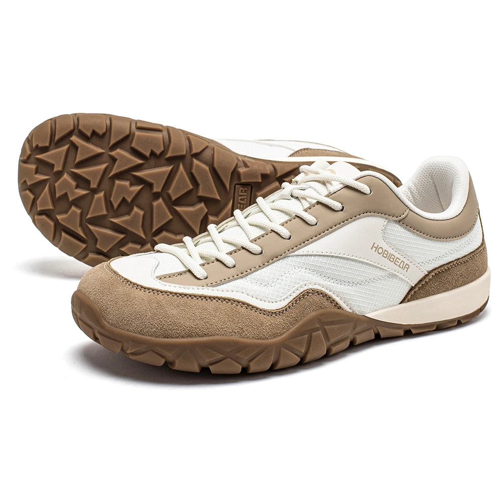 HOBIBEAR wide toe box hiking shoes in Brown and White – non-slip trail running sneakers