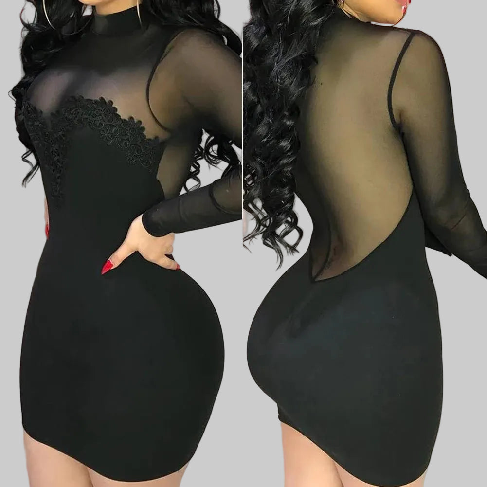 Elegant Sheer Black Bodycon Party Dress - Elevate Your Elegance - CasualFlowshop