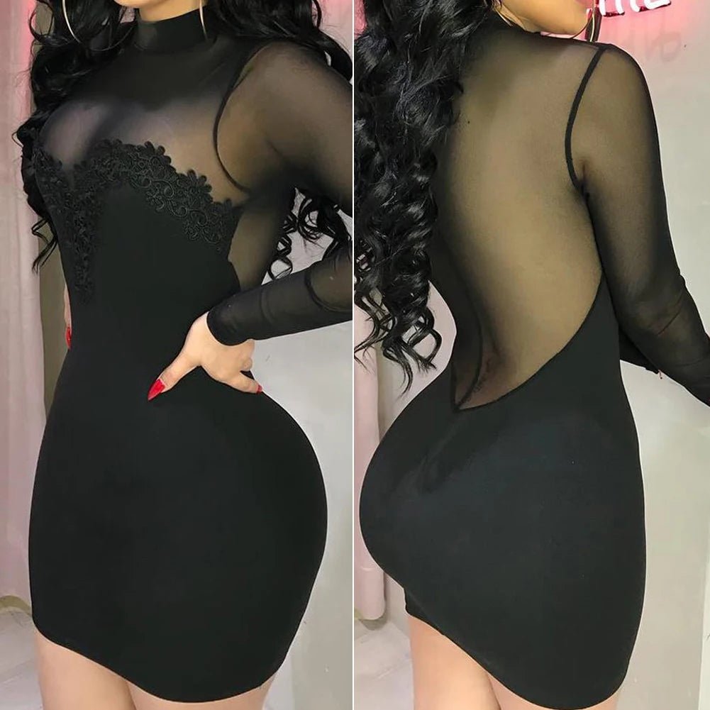 Elegant Sheer Black Bodycon Party Dress - Elevate Your Elegance - CasualFlowshop