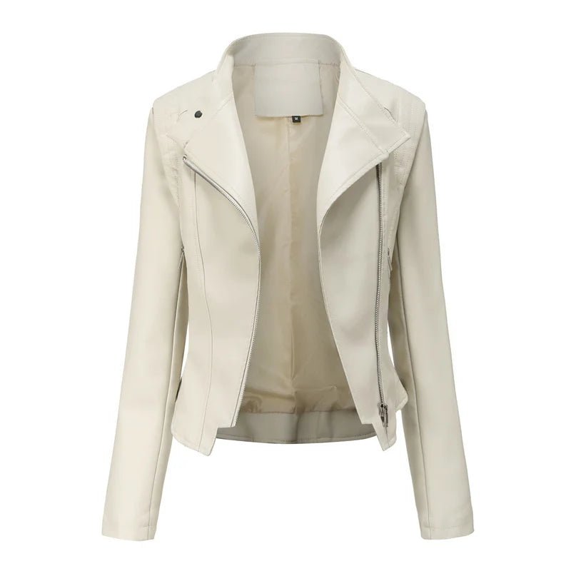 Short Leather Jacket Women – Slim Fit Moto Style Fall Coat - CasualFlowshop