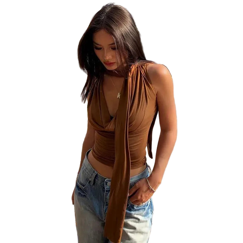 Brown Women's V-Neck Knit Tank Top - At Casual Flow Shop