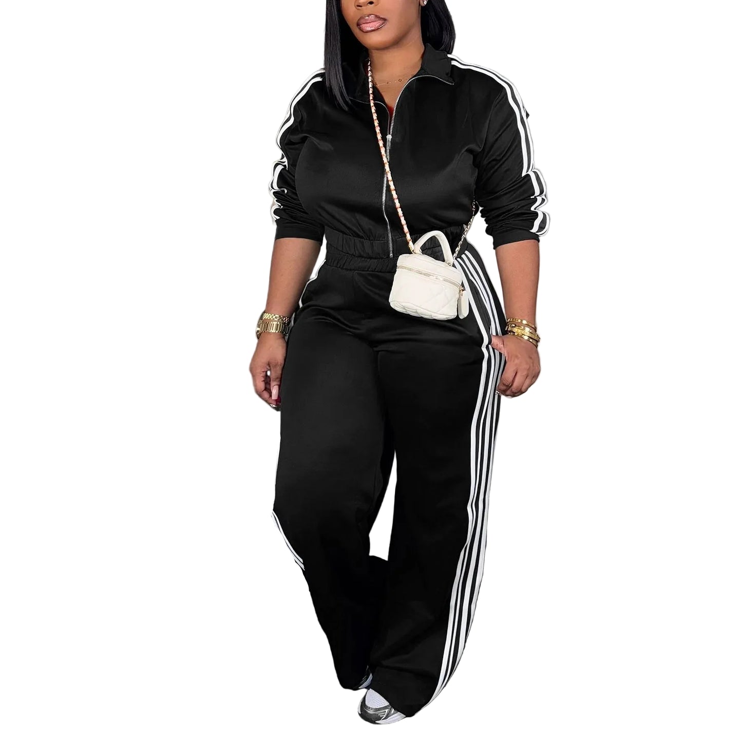 women zip-up tracksuit set navy blue casual party outfit