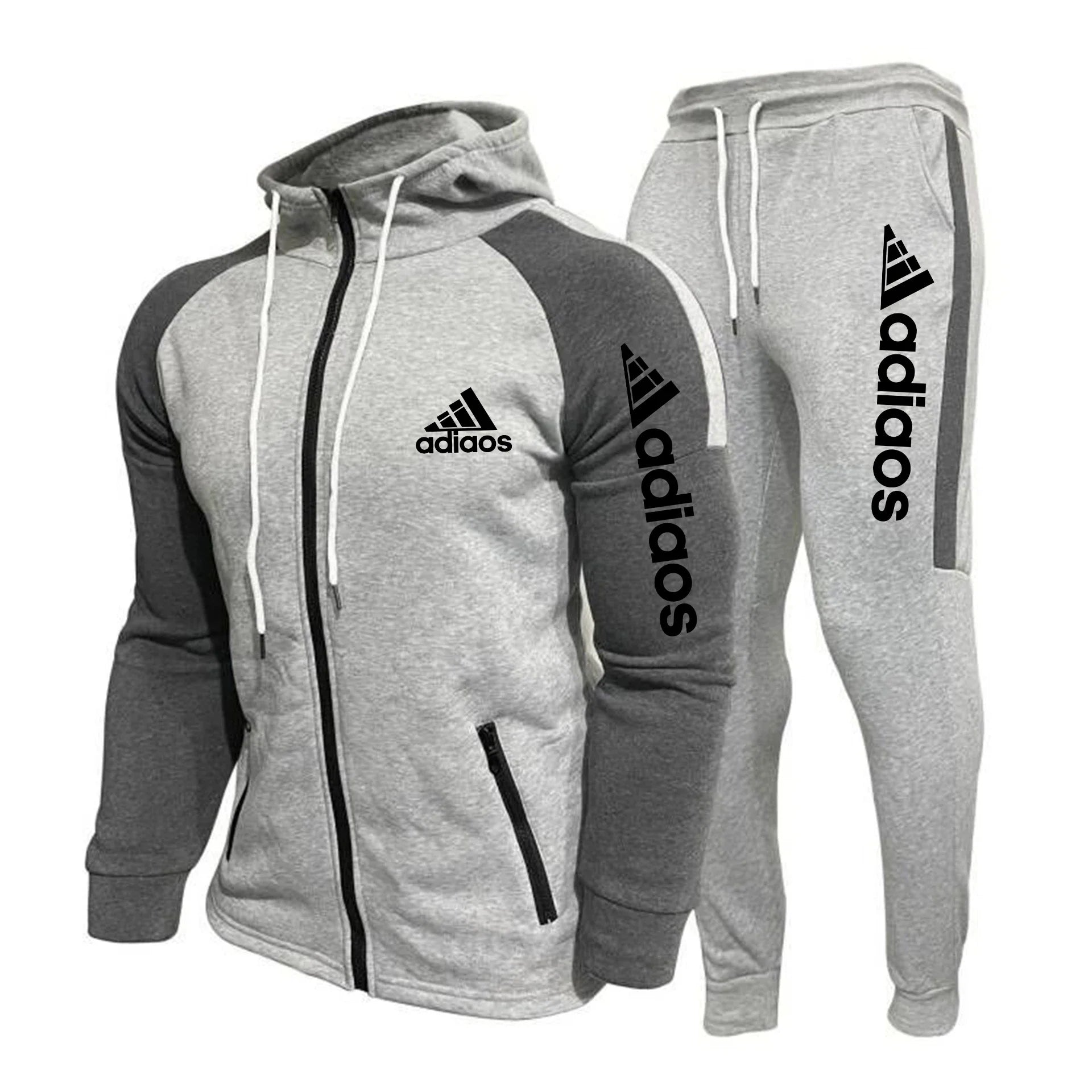 men hoodie joggers set gray and black
