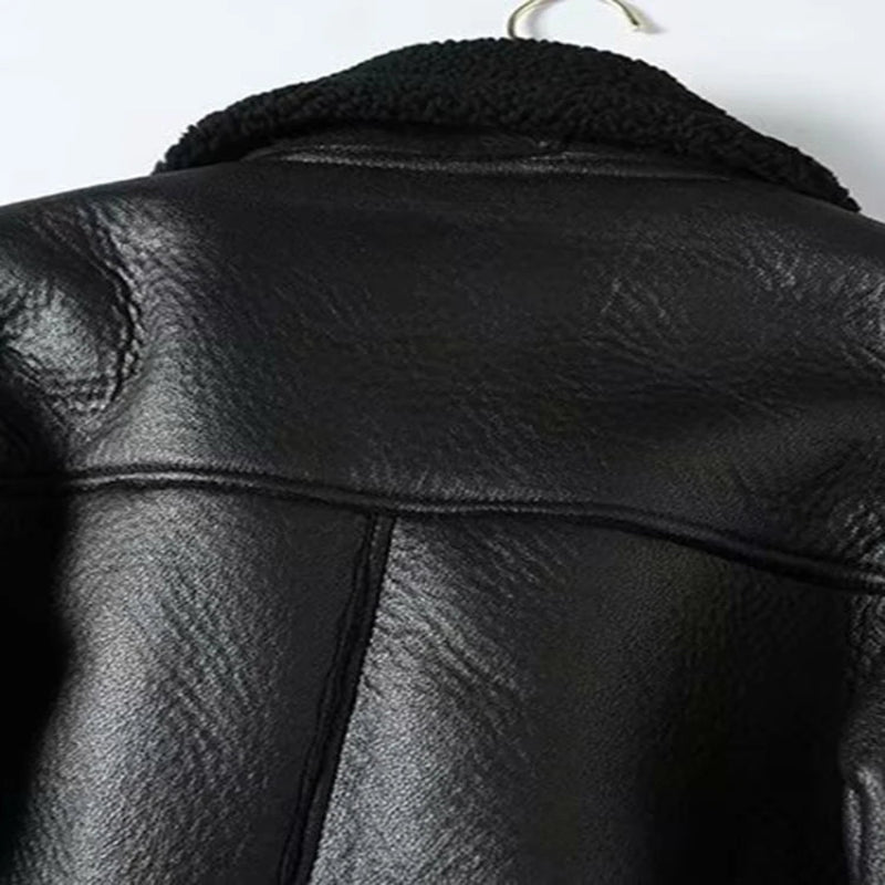 Women’s Shearling Leather Coat – Faux Fur Winter Jacket with Soft Lining - CasualFlowshop