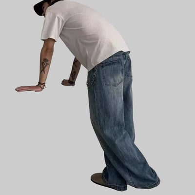 Men’s Hip Hop Fashion Wide-Leg Jeans – Loose Fit Vintage Streetwear Denim