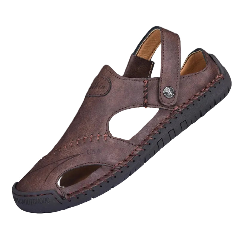 Men's breathable leather summer sandals in Brown – antiskid beach outdoor shoes
