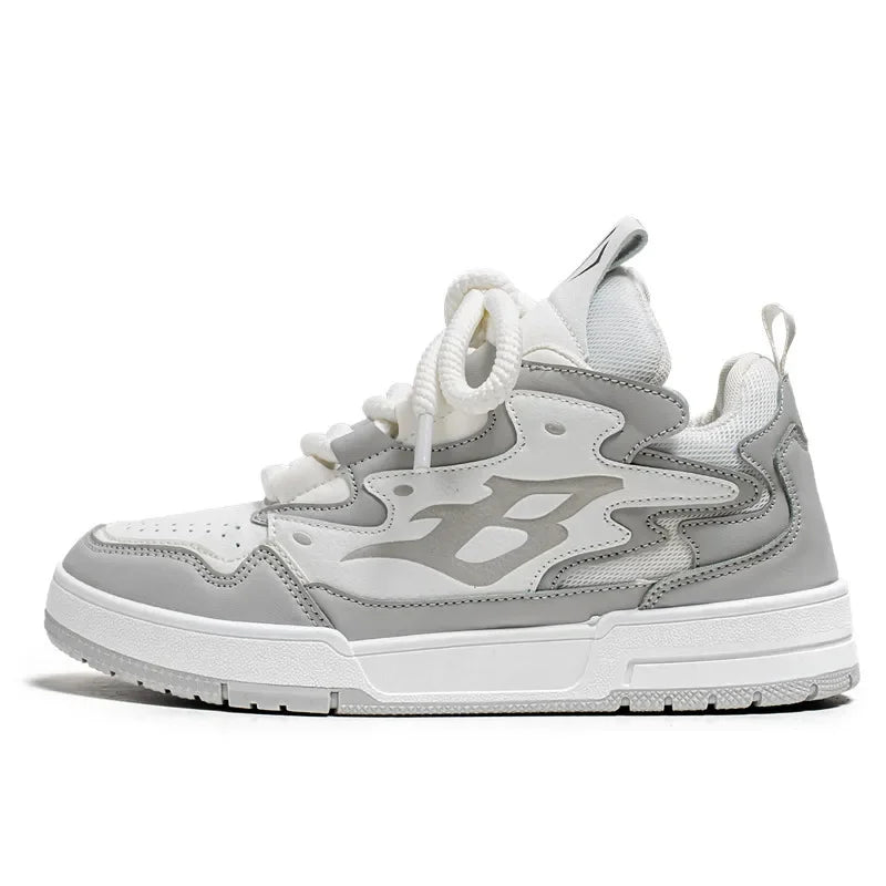 Gray and white chunky low-top sneakers for men