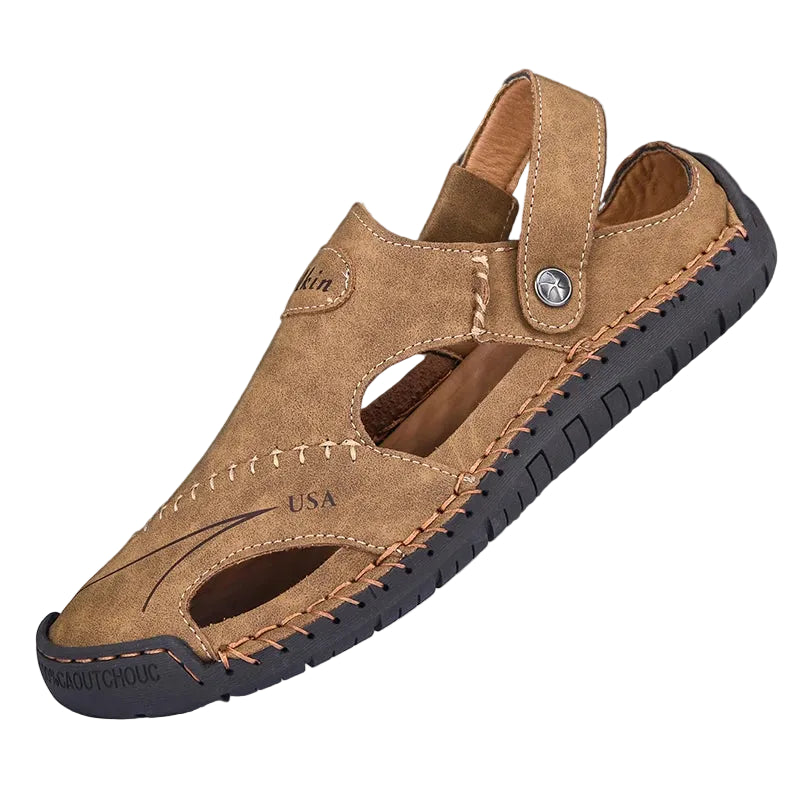 Men's breathable leather summer sandals in Brown – antiskid beach outdoor shoes