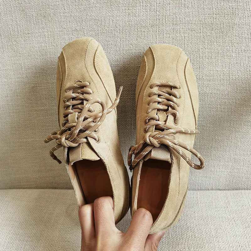 Women's apricot suede platform sneakers with cross-tied desig