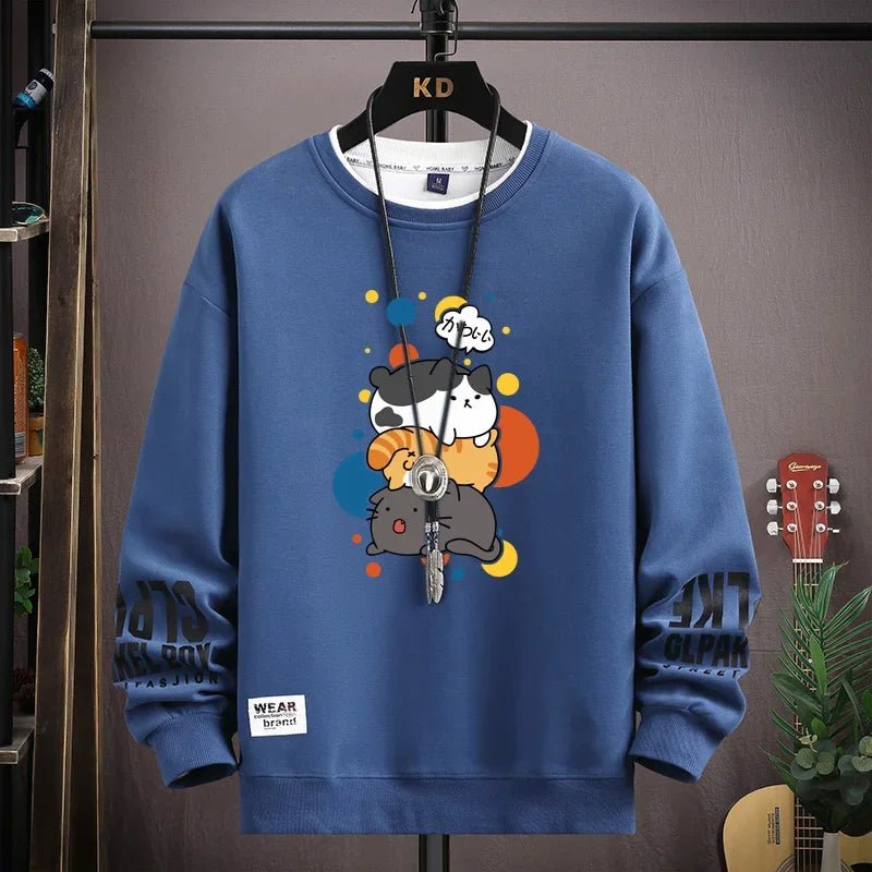 Kawaii Cat Sweater Men – Japanese Cartoon Print Pullover - CasualFlowshop