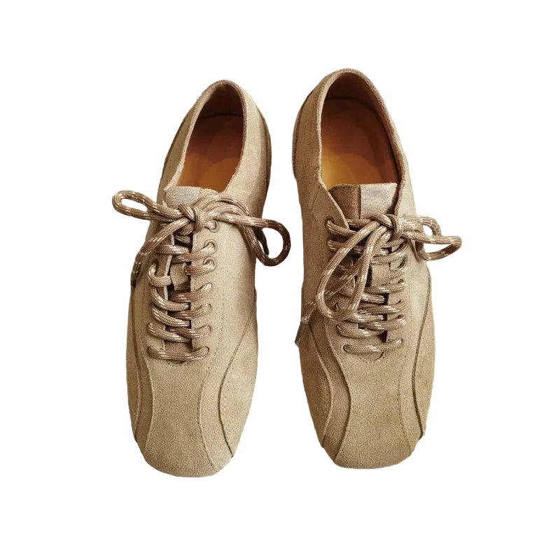 Women's brown suede platform sneakers with cross-tied design