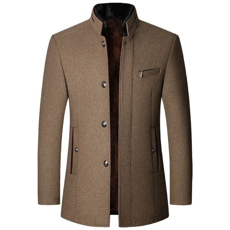 Brown coat with black collar on a white background