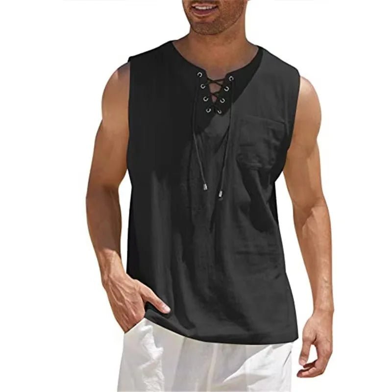 CasualFlowshop Breeze Henley Tank Navy Blue Summer Vibes - CasualFlowshop