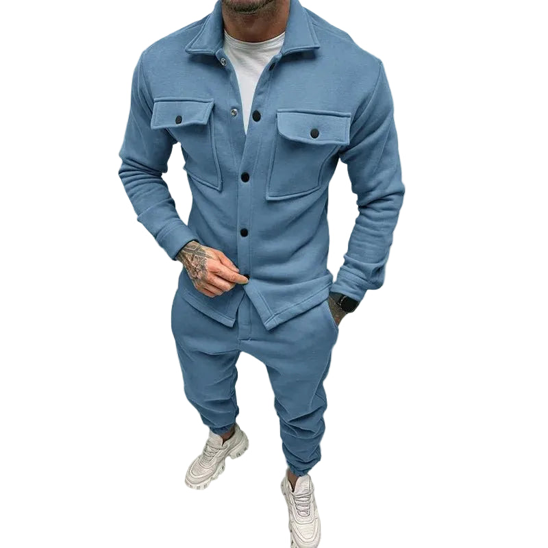  Blue streetwear tracksuit set for men with slim fit jacket and joggers
