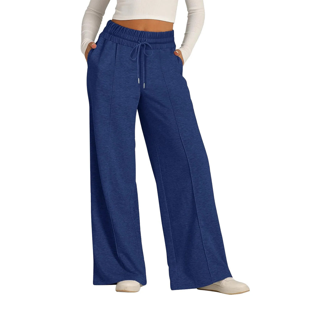 Casual Flow Wide Leg Pants in Dark Blue – Women's High Waist Lounge Pants