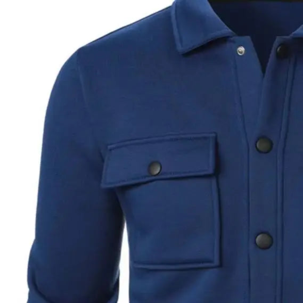 Men's 2-Piece Casual Sports Suit – Navy Blue Lapel Jacket & Drawstring Pants Set"