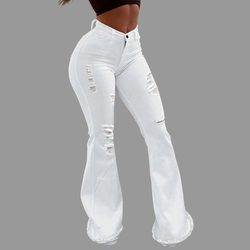Women’s Stretchy Flare Jeans – High Waist Ripped Casual Denim Pants - CasualFlowshop