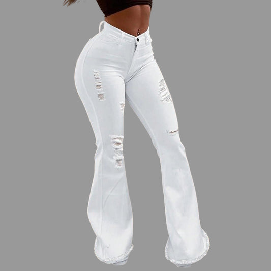 Women’s Stretchy Flare Jeans – High Waist Ripped Casual Denim Pants - CasualFlowshop