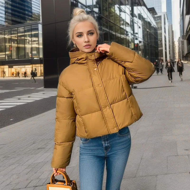 Women’s Cozy Elegance Short Cotton Jacket in solid color, front view