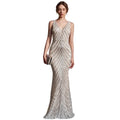 Women's white with beads sequin mermaid evening dress with V-neckline – formal wedding guest and special occasion gown