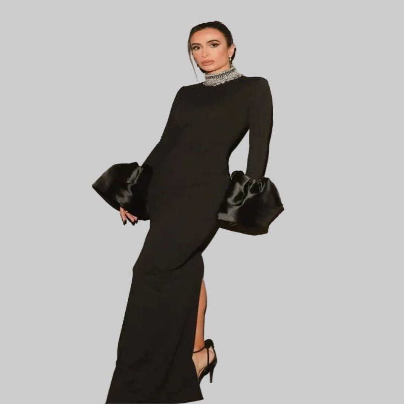 Woman Evening Party Dress – Elegant Black Long Dress for Special Nights - CasualFlowshop