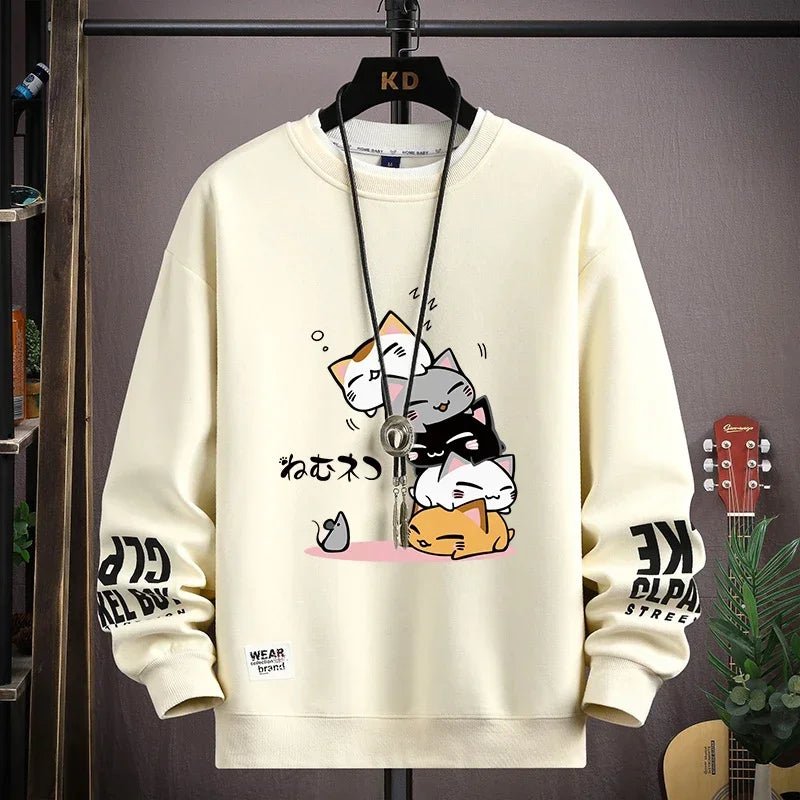 Kawaii Cat Sweater Men – Japanese Cartoon Print Pullover - CasualFlowshop
