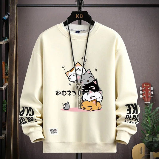 Kawaii Cat Sweater Men – Japanese Cartoon Print Pullover - CasualFlowshop