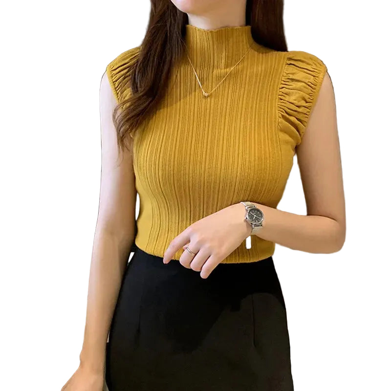 slim fit ribbed tank top women high neck sleeveless brown top