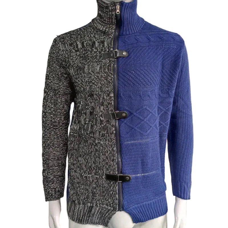 Men's Asymmetric Knit Sweater Coat Navy  - At Casualflowshop