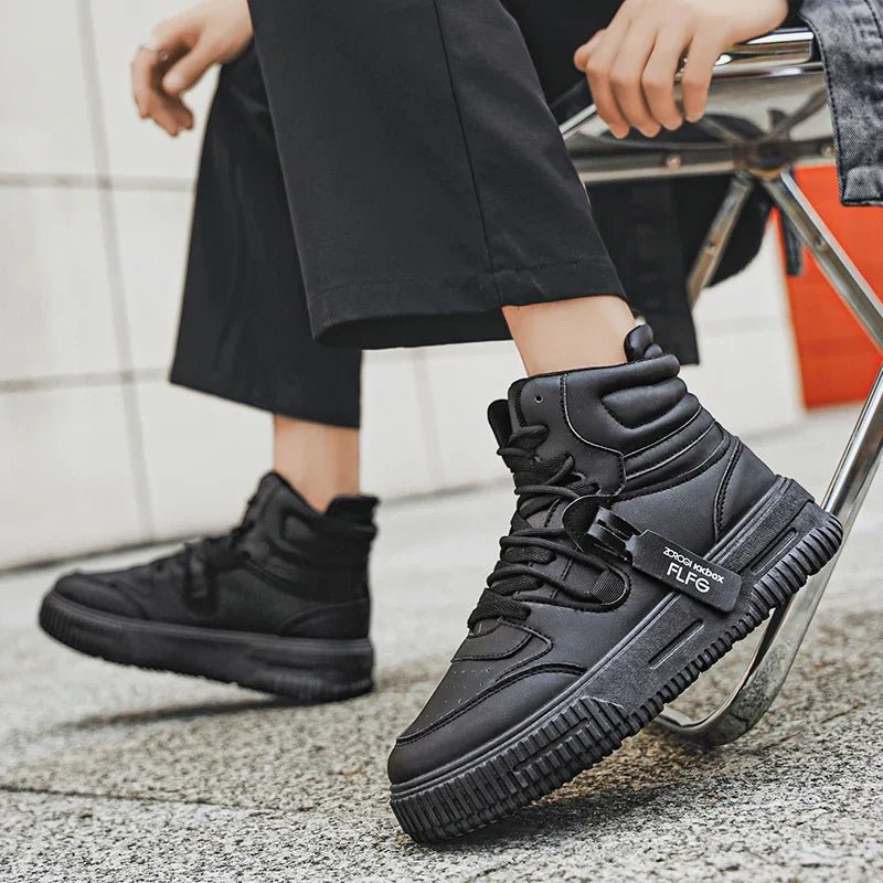 Women's high-top street sneakers in black – stylish, breathable, and non-slip casual shoes