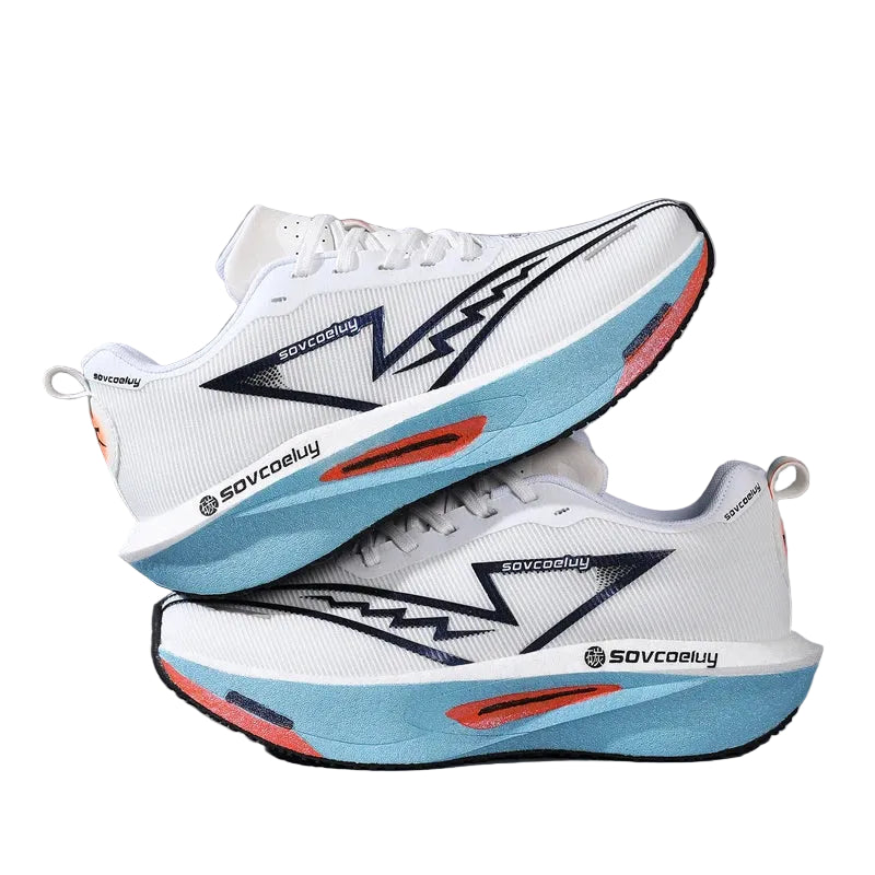 Unisex carbon plate running shoes in white – lightweight non-slip design