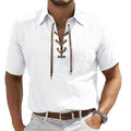 Men's Lace-Up V-Neck Tee - White - Summer Casual Top