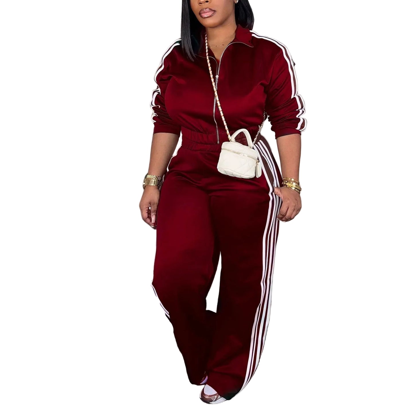 women zip-up tracksuit set navy blue casual party outfit