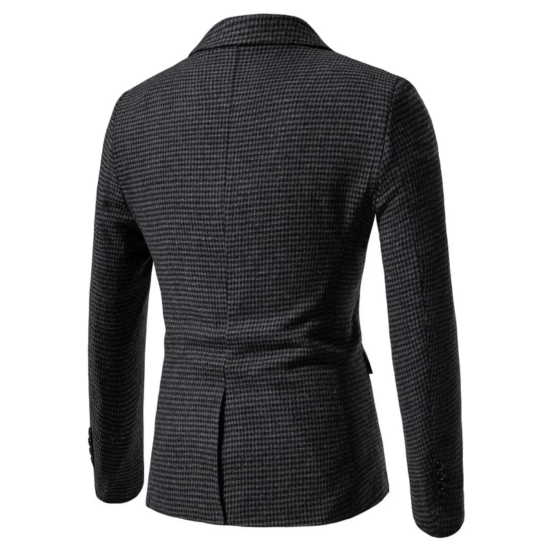 Men's houndstooth blazer – side profile view, formal event jacket