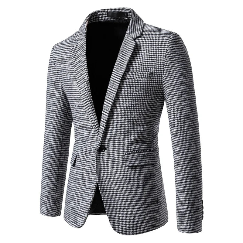 Men's houndstooth blazer in Light Gray – slim fit formal jacket front view