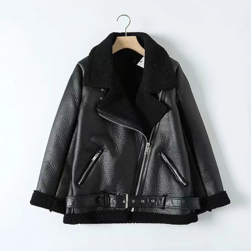 Women’s Shearling Leather Coat – Faux Fur Winter Jacket with Soft Lining - CasualFlowshop