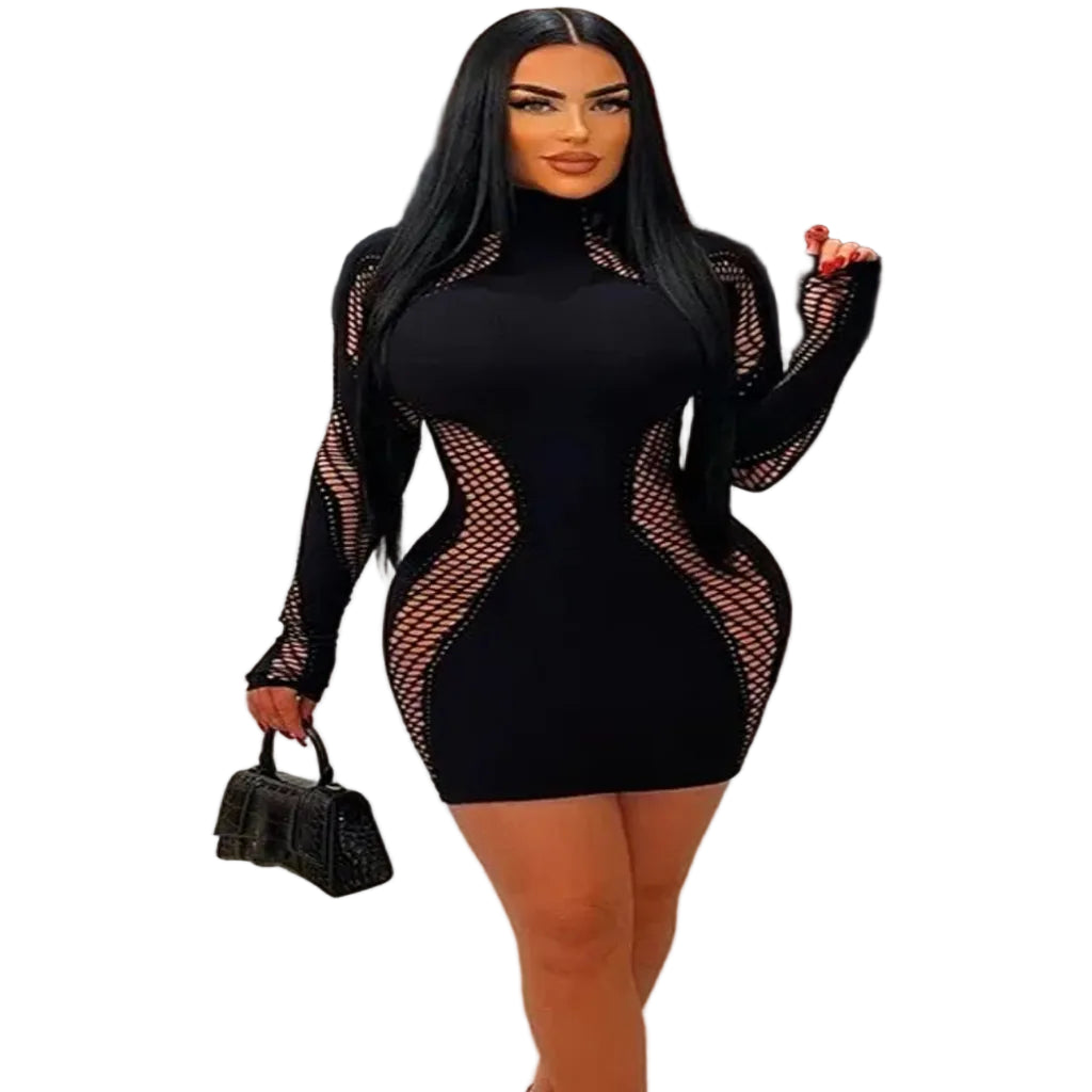 Elegant Sheer Black Bodycon Party Dress - Elevate Your Elegance - CasualFlowshop
