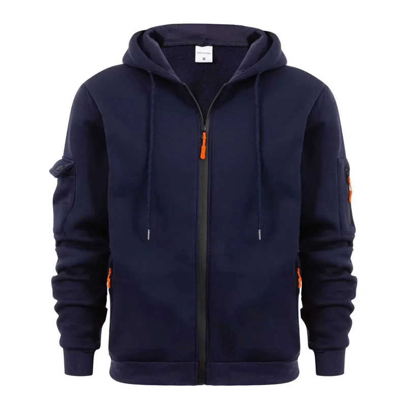 Hooded Cardigan Sweater Mens – Light Winter Zip Jacket  Navy blue