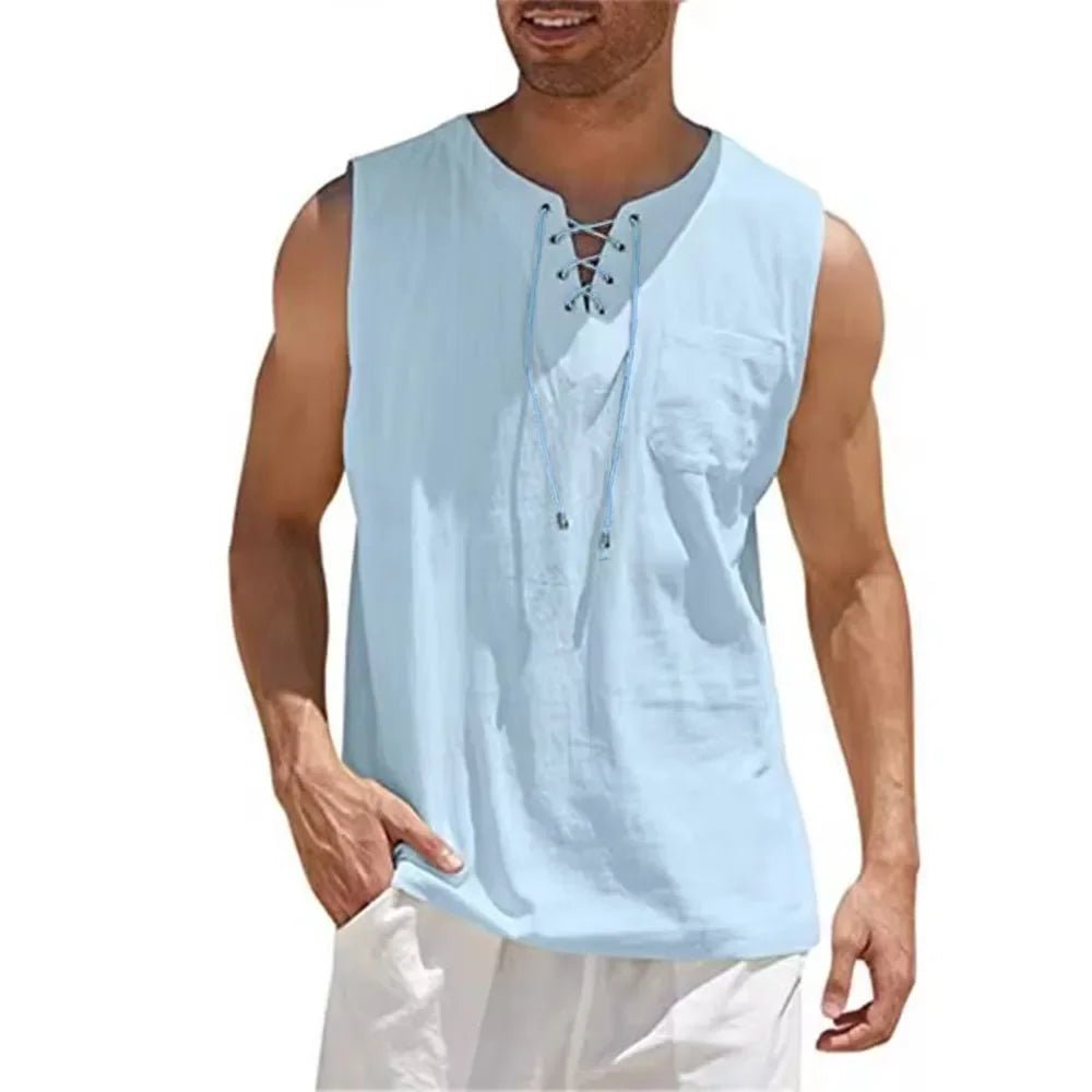 CasualFlowshop Breeze Henley Tank Navy Blue Summer Vibes - CasualFlowshop