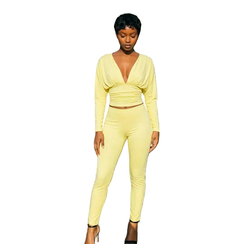 V-Neck Pleated Two-Piece Set at Casual Flow Shop