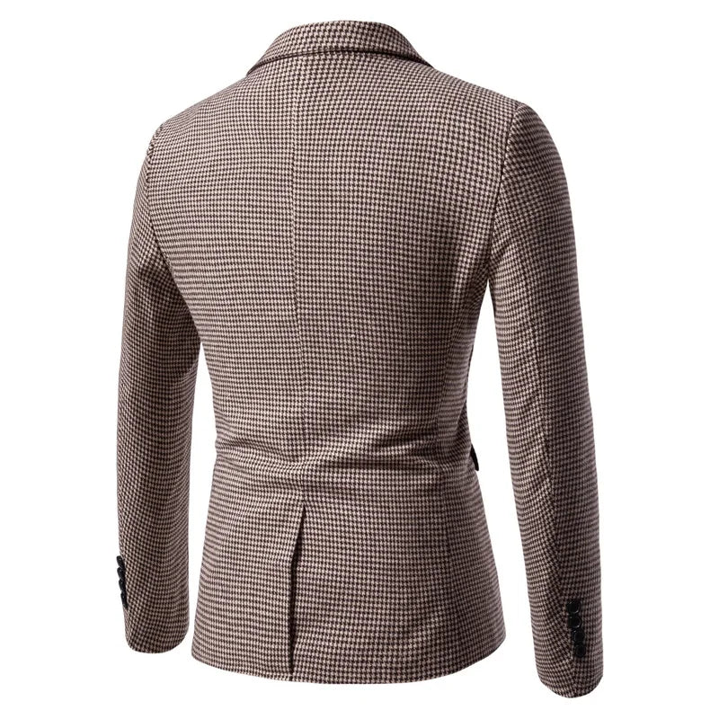 Men's houndstooth blazer – detail close-up, slim fit wedding jacket