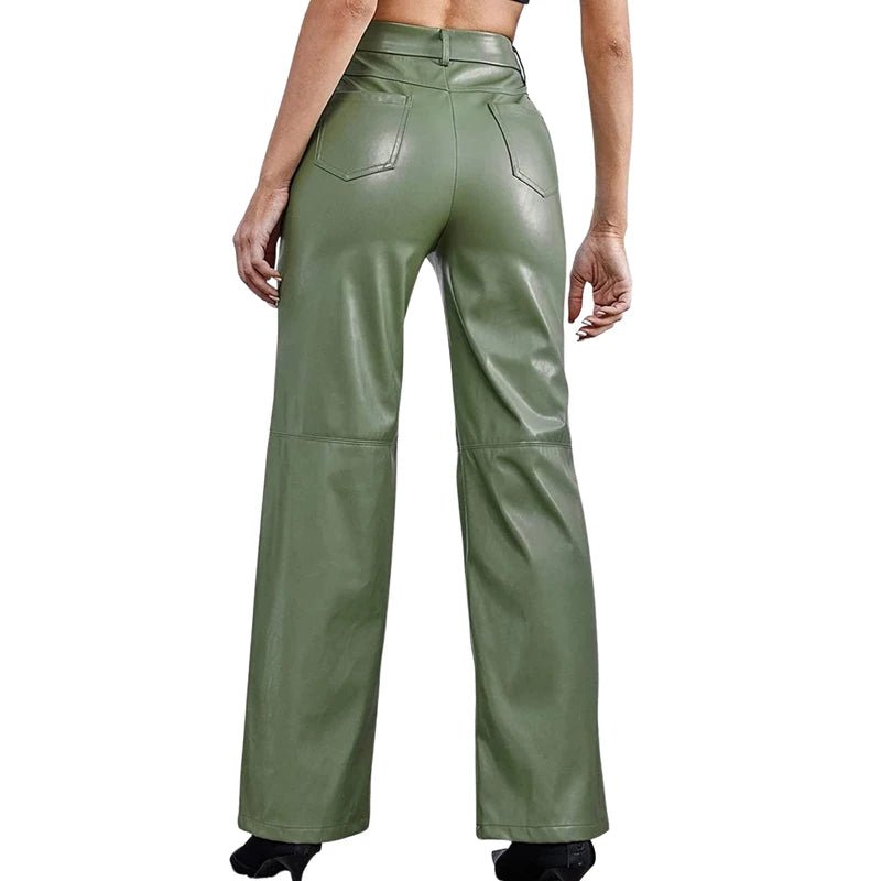 Stylish Vegan Leather Wide Leg Pants – High-waisted, trendy, and comfortable faux leather trousers for a chic look.