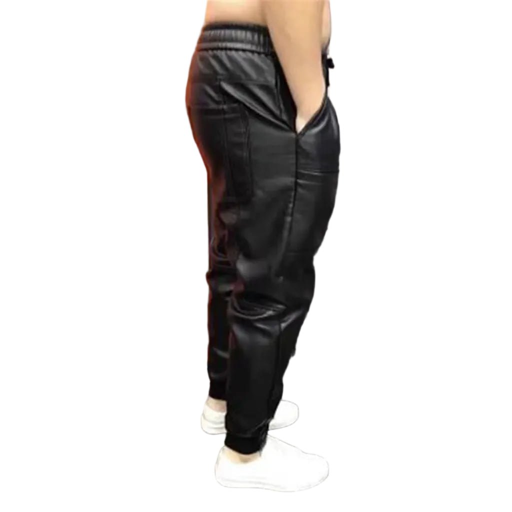 men's faux leather jogger pants black