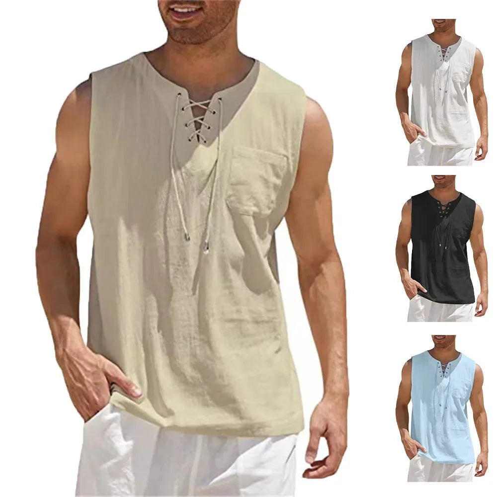 CasualFlowshop Breeze Henley Tank Navy Blue Summer Vibes - CasualFlowshop