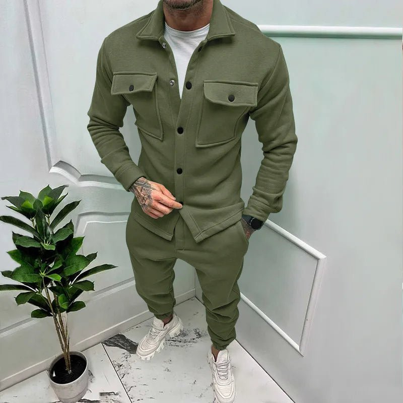 Men’s Solid Color Jacket & Pants Outfit – Casual Streetwear 2 - Piece Set - CasualFlowshop