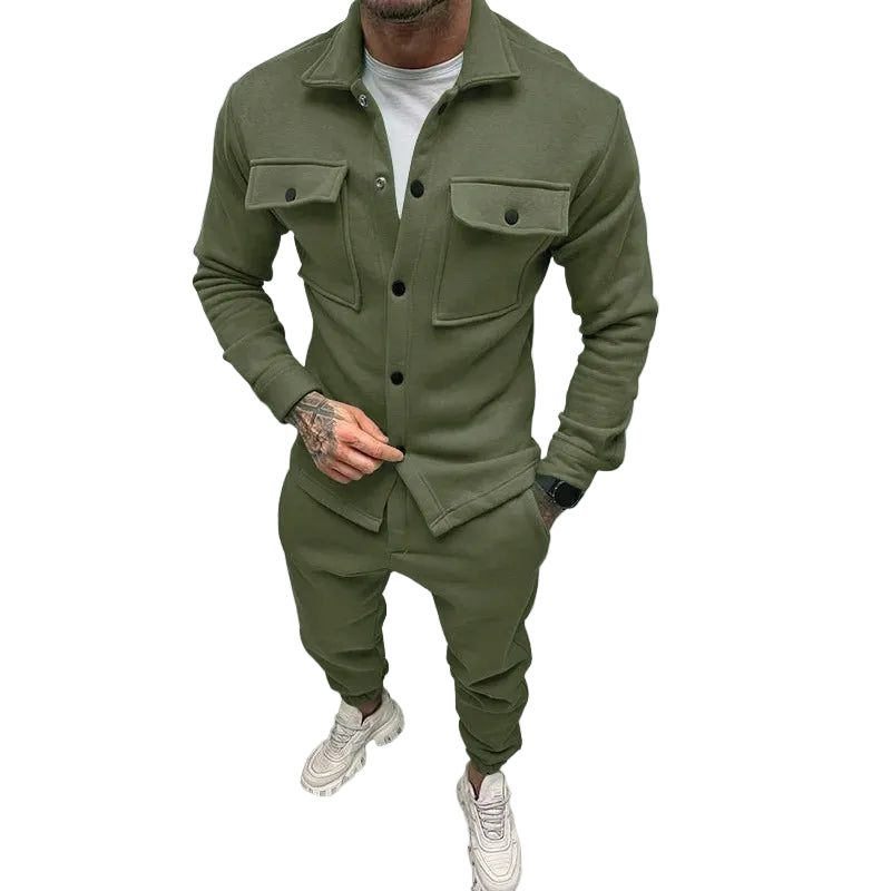 Green streetwear tracksuit set for men with slim fit jacket and jogger