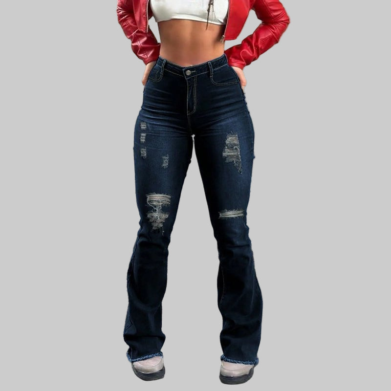 Women’s Stretchy Flare Jeans – High Waist Ripped Casual Denim Pants - CasualFlowshop