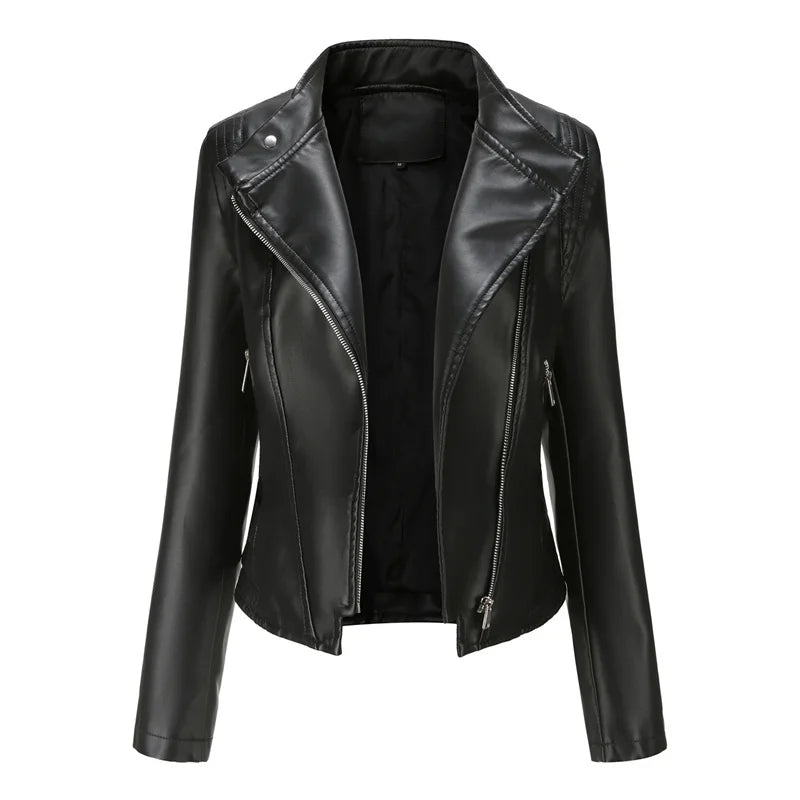 Short Leather Jacket Women – Slim Fit Moto Style Fall Coat - CasualFlowshop